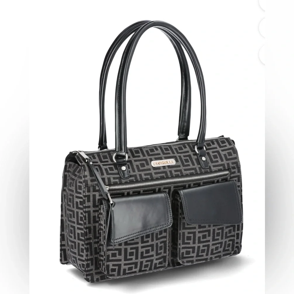 Fiorelli women's Vanessa Satchel in black geo jacquard.